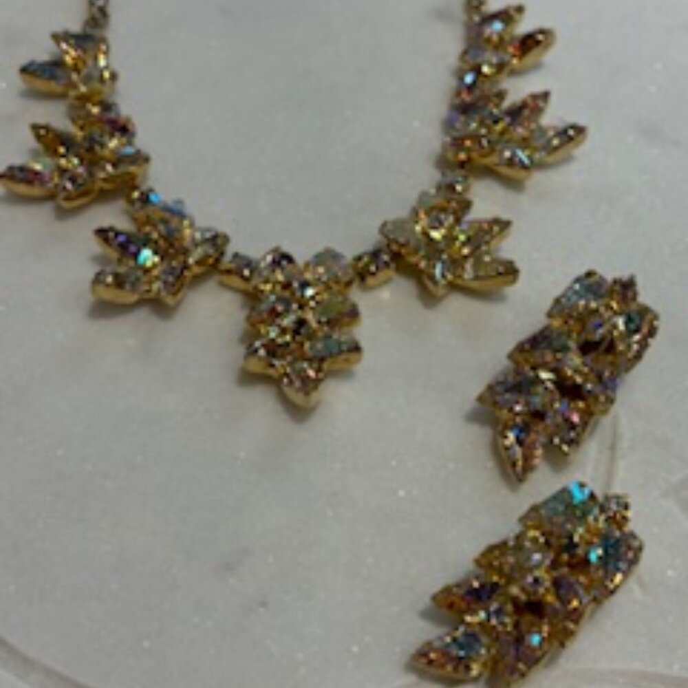 Continental Aurora Borealis Rhinestone Necklace and Earring set